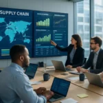 Global supply chain management connecting manufacturers, suppliers, logistics partners, and international businesses.