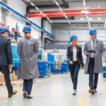 Quality inspector conducting a supplier audit at a manufacturing facility to verify production standards and product quality.
